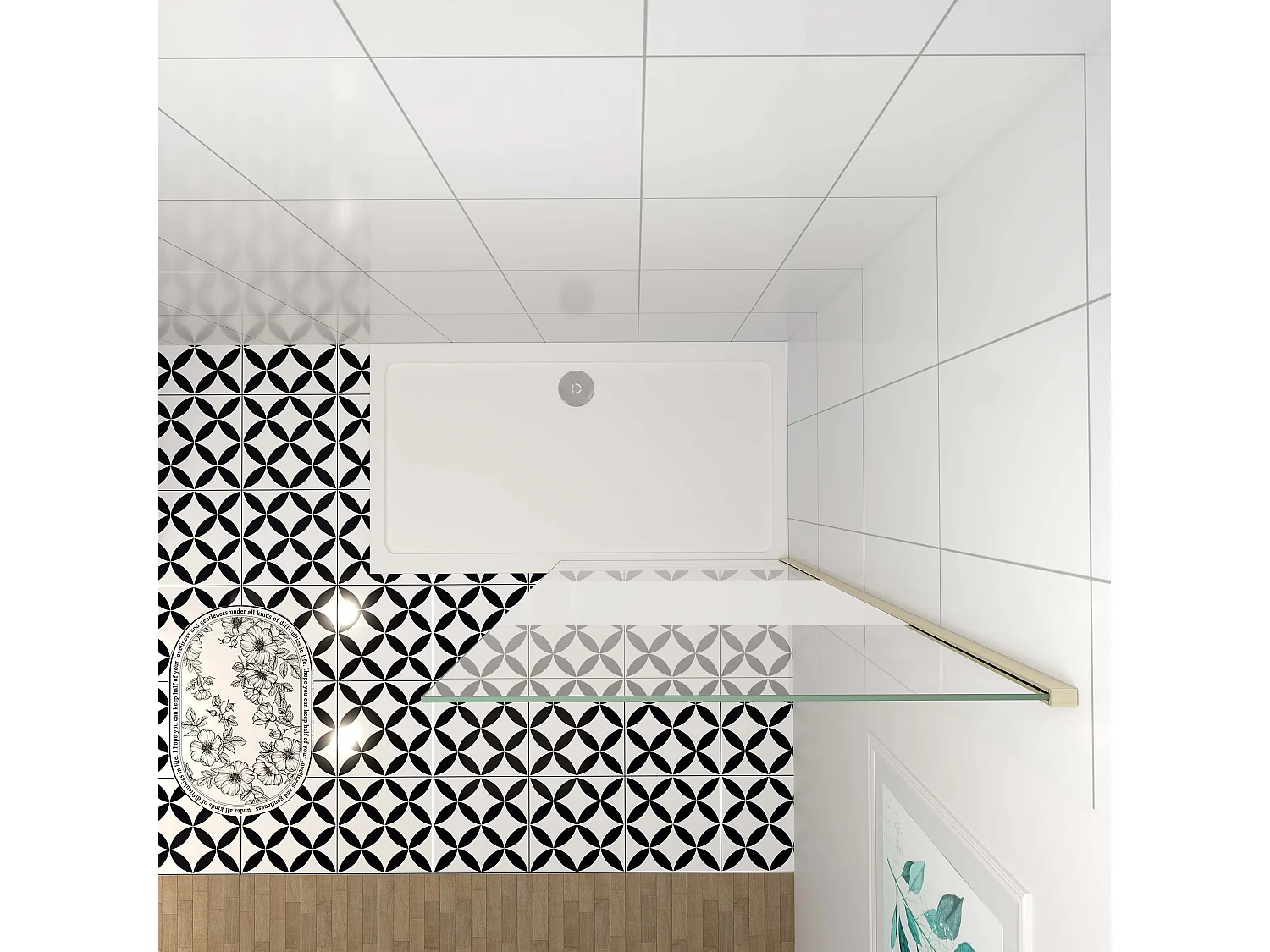 Inloopdouche-douchewand-walk in 70x200 cm,8mm midden wit gematteerd gehard glas met explosieveilige folie,gouden profiel