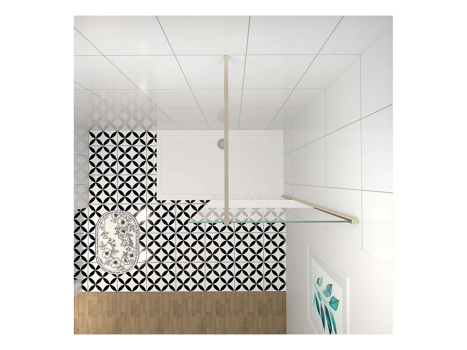 Inloopdouche-douchewand-walk in 90x200 cm,10mm midden wit gematteerd gehard glas met explosieveilige folie+F-vorm: 90 Stabilisatiestang,gouden profiel