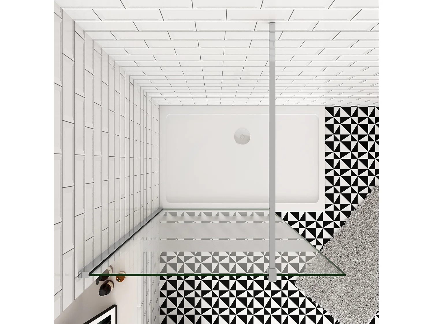 Inloopdouche-douchewand-walk in 6mm NANO EasyClean veiligheidsglas，140x190cm+F-Form:90cm Stabilisatiestang,glanzend chroom profiel