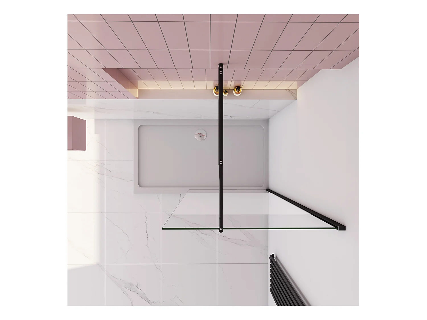 Inloopdouche-douchewand-walk in 120x200 cm,8mm midden wit gematteerd gehard glas met explosieveilige folie+70-120cm Stabilisatiestang,mat zwart aluminium profiel.