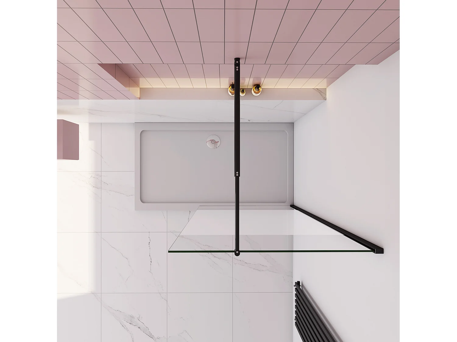 Inloopdouche-douchewand-walk in 120x200 cm,8mm midden wit gematteerd gehard glas met explosieveilige folie+70-120cm Stabilisatiestang,mat zwart aluminium profiel.