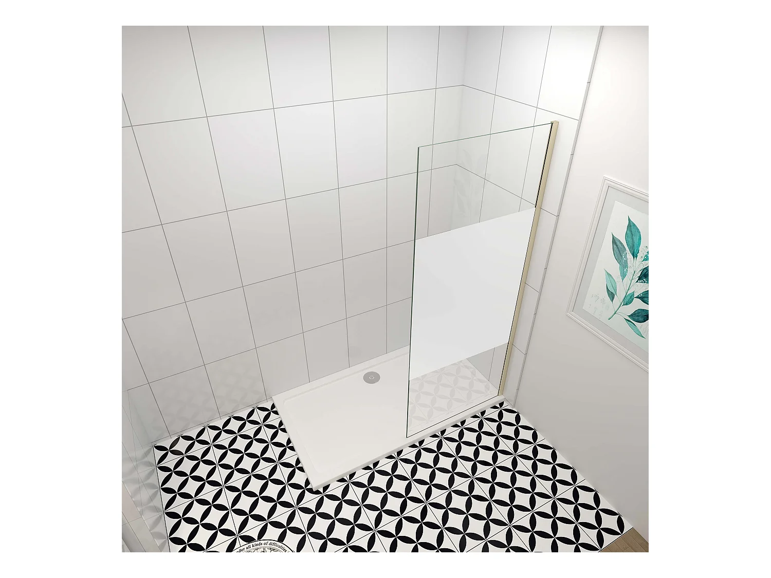 Inloopdouche-douchewand-walk in 90x200 cm,8mm midden wit gematteerd gehard glas met explosieveilige folie,gouden profiel