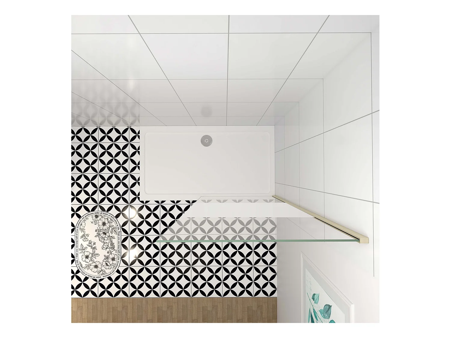 Inloopdouche-douchewand-walk in 90x200 cm,8mm midden wit gematteerd gehard glas met explosieveilige folie,gouden profiel