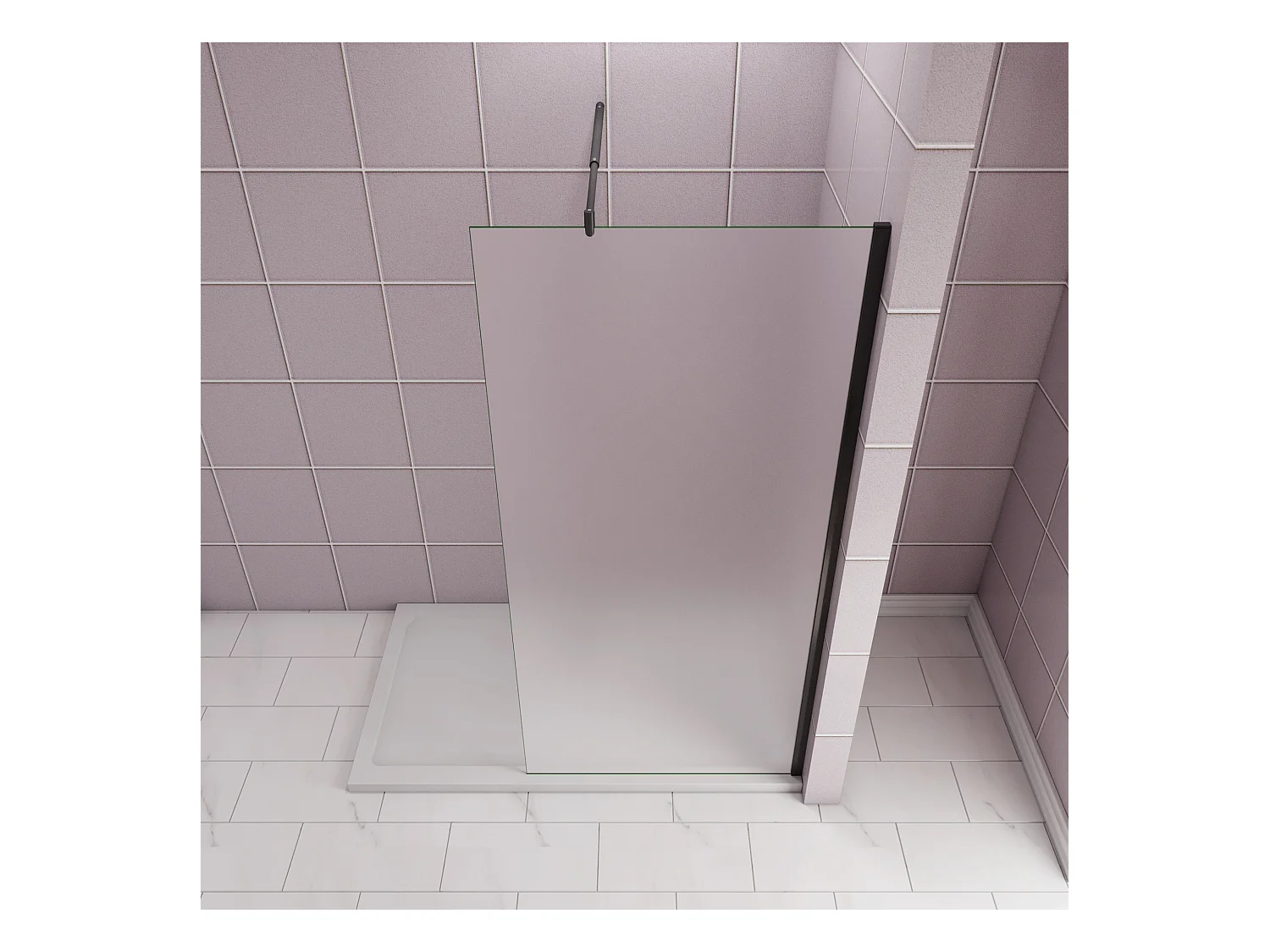 70x200cm Douchewand inloopdouche,10mm dik mat gehard glas met explosieveilige folie,stabilisatiestang 70-120cm (verstelbaar),mat zwart aluminium profiel.