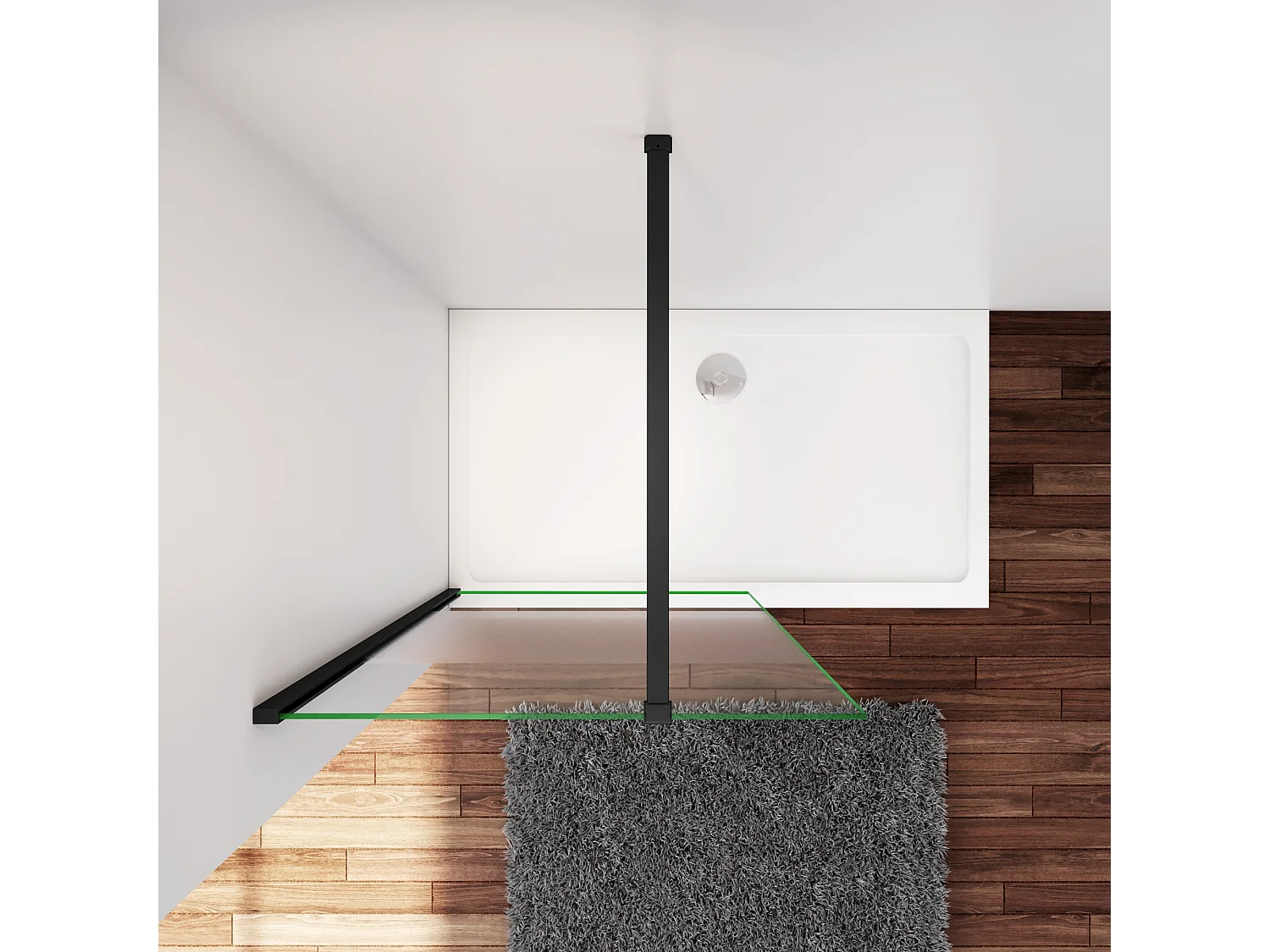 Inloopdouche-douchewand-walk in 80x200 cm,8mm midden wit gematteerd gehard glas met explosieveilige folie+N-vorm: 140 Stabilisatiestang,mat zwart aluminium profiel.