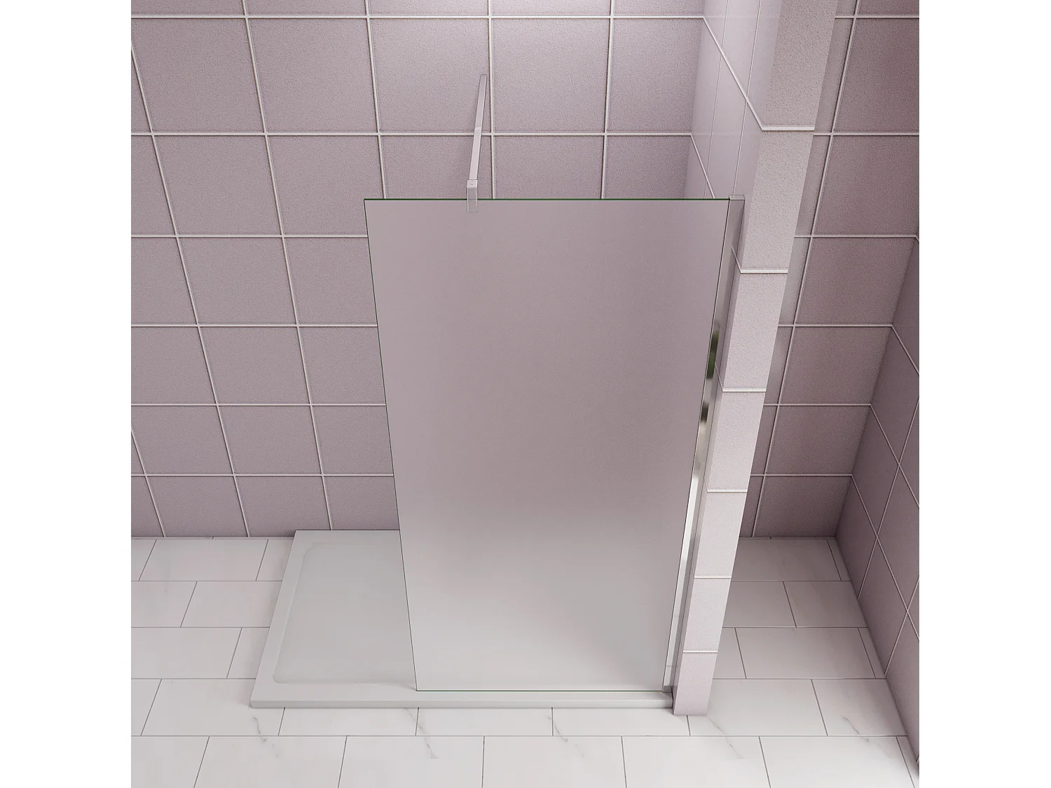 100x200cm Douchewand inloopdouche,10mm dik mat gehard glas met explosieveilige folie,stabilisatiestang 90cm (snijdbaar),glanzend chroom profiel