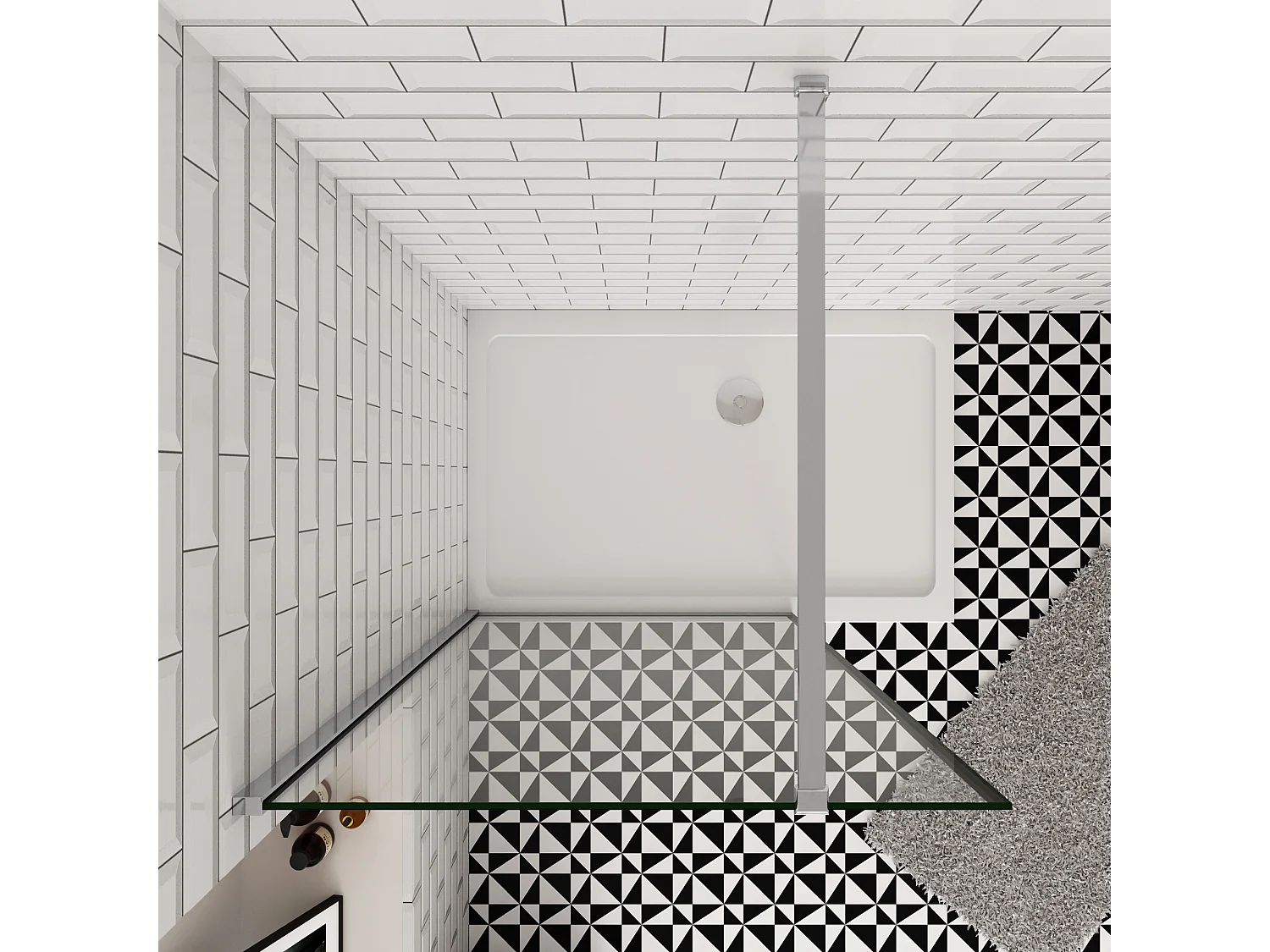 140x200cm inloopdouche-douchecabine,8mm zwart raster gehard gezeefdrukt glas,Easyclean,antikalk,stabilisatiestang 140cm(kan worden gesneden),glanzend chroom profiel