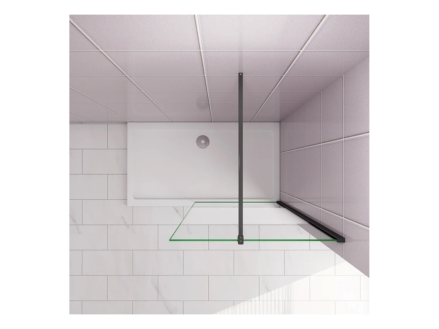 Inloopdouche-douchewand-walk in 80x200 cm,10mm midden wit gematteerd gehard glas met explosieveilige folie+F-vorm: 140 Stabilisatiestang,mat zwart aluminium profiel