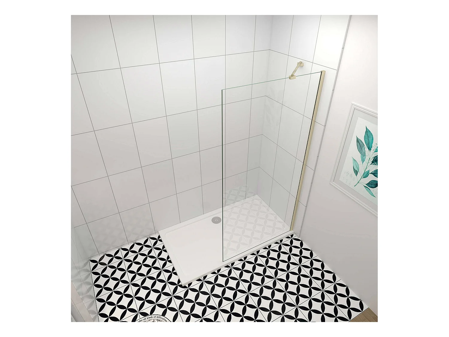 Inloopdouche-douchewand-walk in 8mm NANO EasyClean veiligheidsglas，60x200cm+50cm Stabilisatiestang,gouden profiel