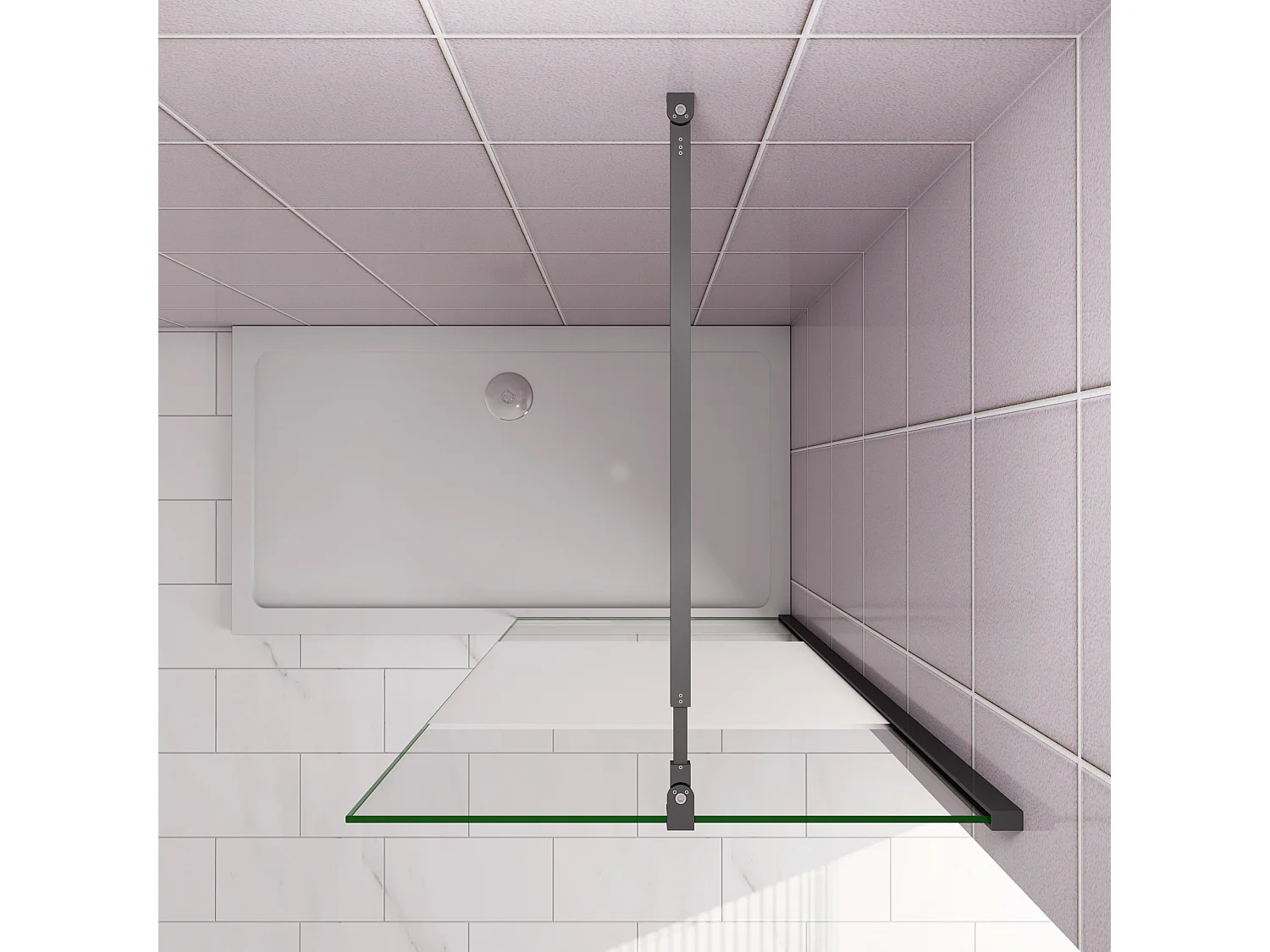 Inloopdouche-douchewand-walk in 100x200 cm,10mm midden wit gematteerd gehard glas met explosieveilige folie+73-120cm Stabilisatiestang,mat zwart aluminium profiel.