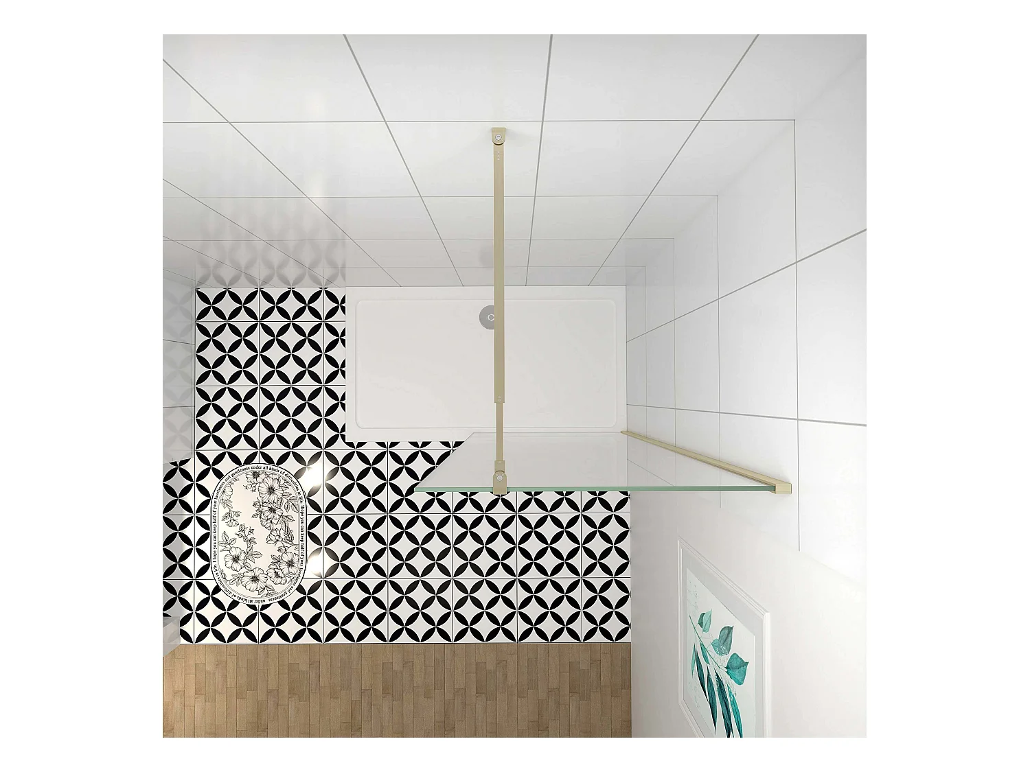 100x200cm Douchewand inloopdouche,10mm dik mat gehard glas met explosieveilige folie,stabilisatiestang 73-120cm (verstelbaar),gouden profiel.