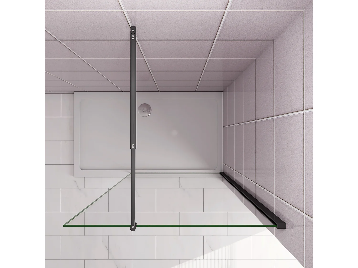 Inloopdouche-douchewand-walk in 10mm NANO EasyClean veiligheidsglas，130x200cm+70-120cm Stabilisatiestang,mat zwart aluminium profiel.