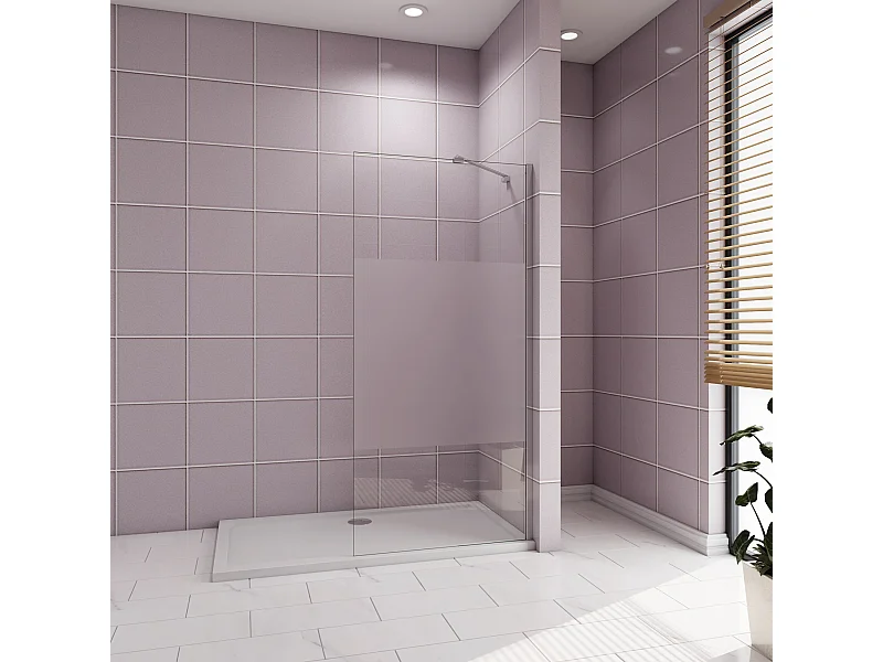 Inloopdouche-douchewand-walk in 90x200 cm,8mm midden wit gematteerd gehard glas met explosieveilige folie+45cm Stabilisatiestang,glanzend chroom profiel