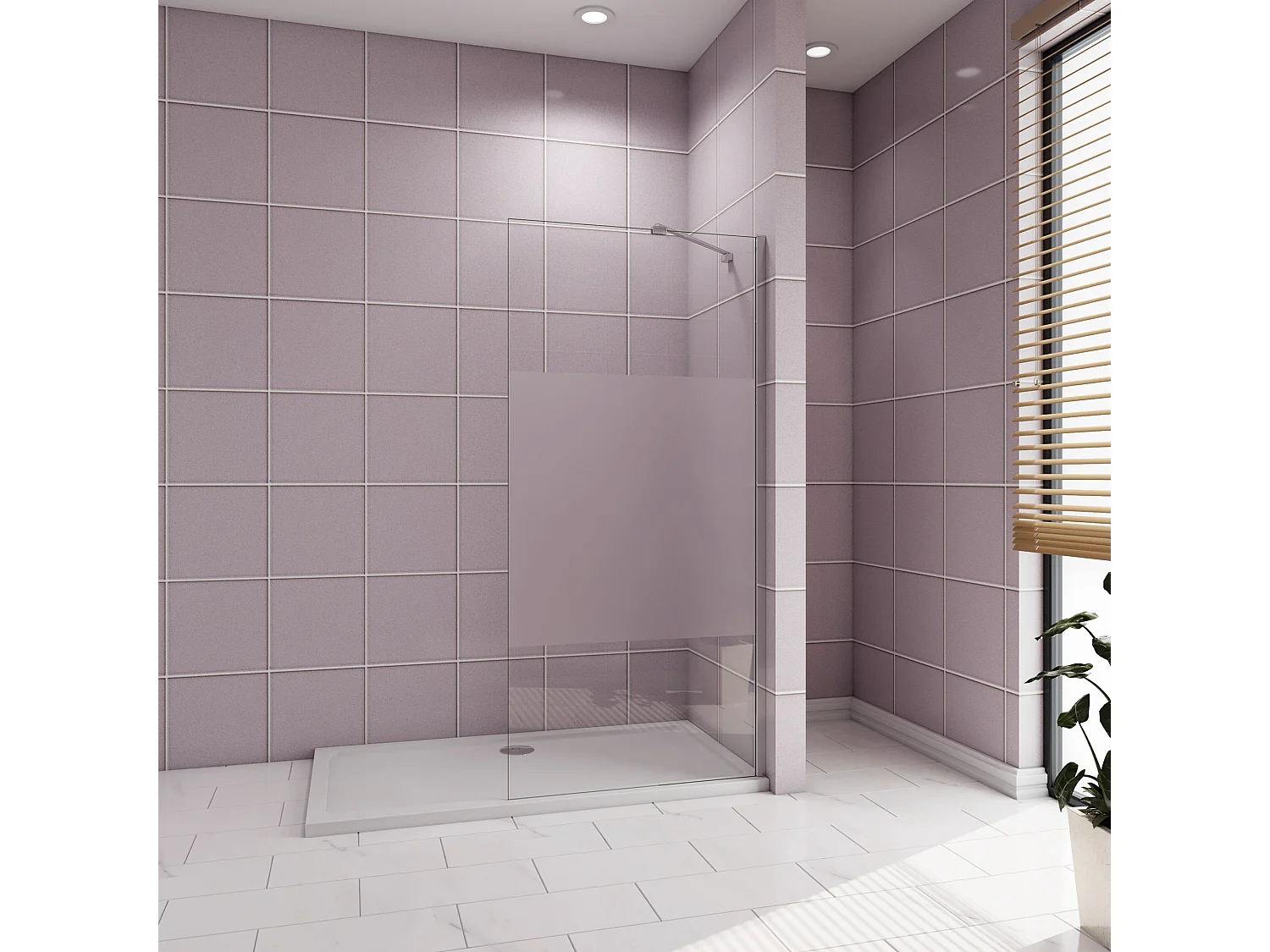 Inloopdouche-douchewand-walk in 70x200 cm,8mm midden wit gematteerd gehard glas met explosieveilige folie+45cm Stabilisatiestang,glanzend chroom profiel