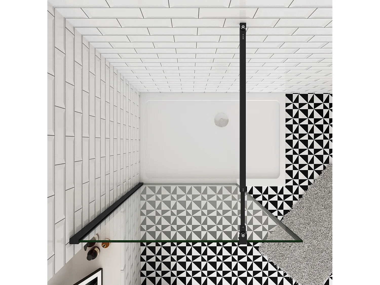 80x200cm inloopdouche-douchecabine,8mm mat zwart kader en raste gehard glas,easyclean,antikalk,stabilisatiestang 73-120cm (verstelbaar),mat zwart profiel