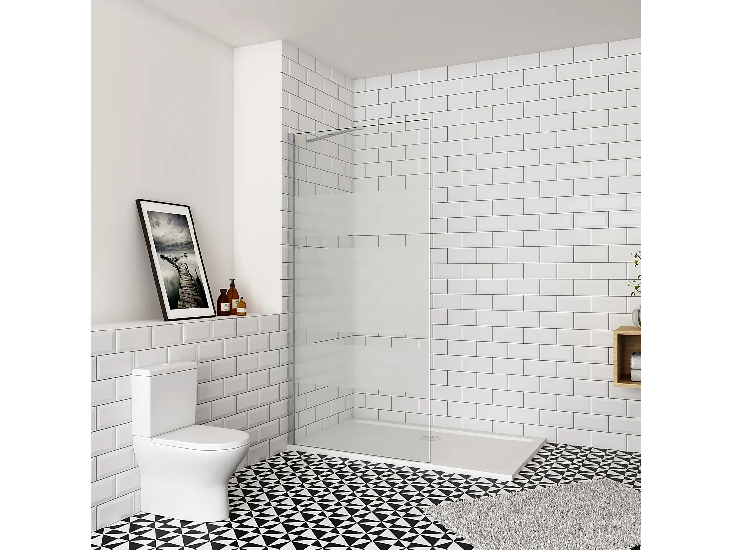 Inloopdouche-douchewand-walk in 6mm NANO EasyClean veiligheidsglas，90x190cm+50cm Stabilisatiestang,glanzend chroom profiel