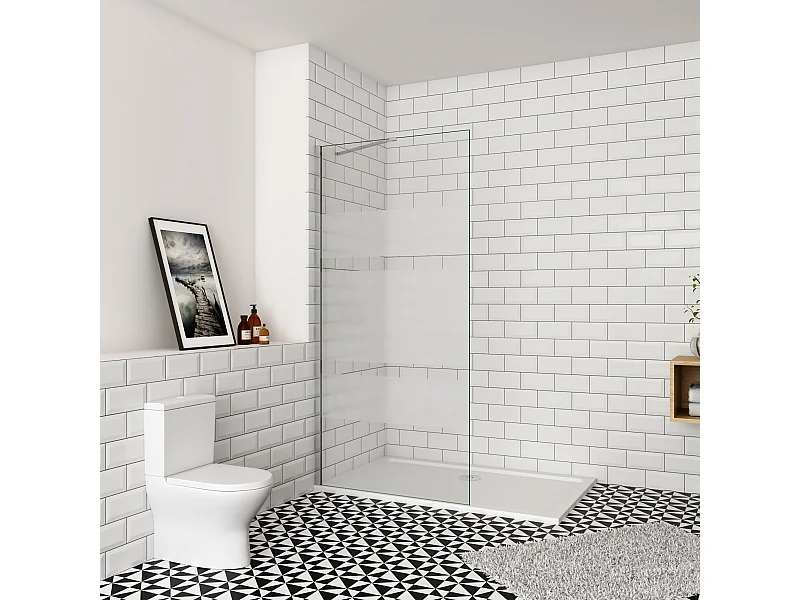 Inloopdouche-douchewand-walk in 6mm NANO EasyClean veiligheidsglas，90x190cm+50cm Stabilisatiestang,glanzend chroom profiel