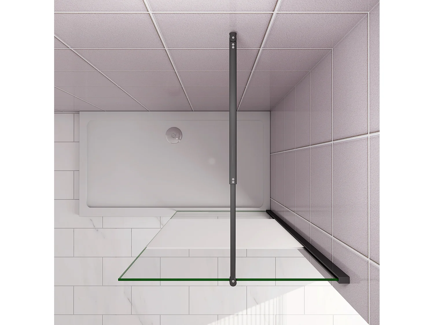 Inloopdouche-douchewand-walk in 110x200 cm,10mm midden wit gematteerd gehard glas met explosieveilige folie+70-120cm Stabilisatiestang,mat zwart aluminium profiel.