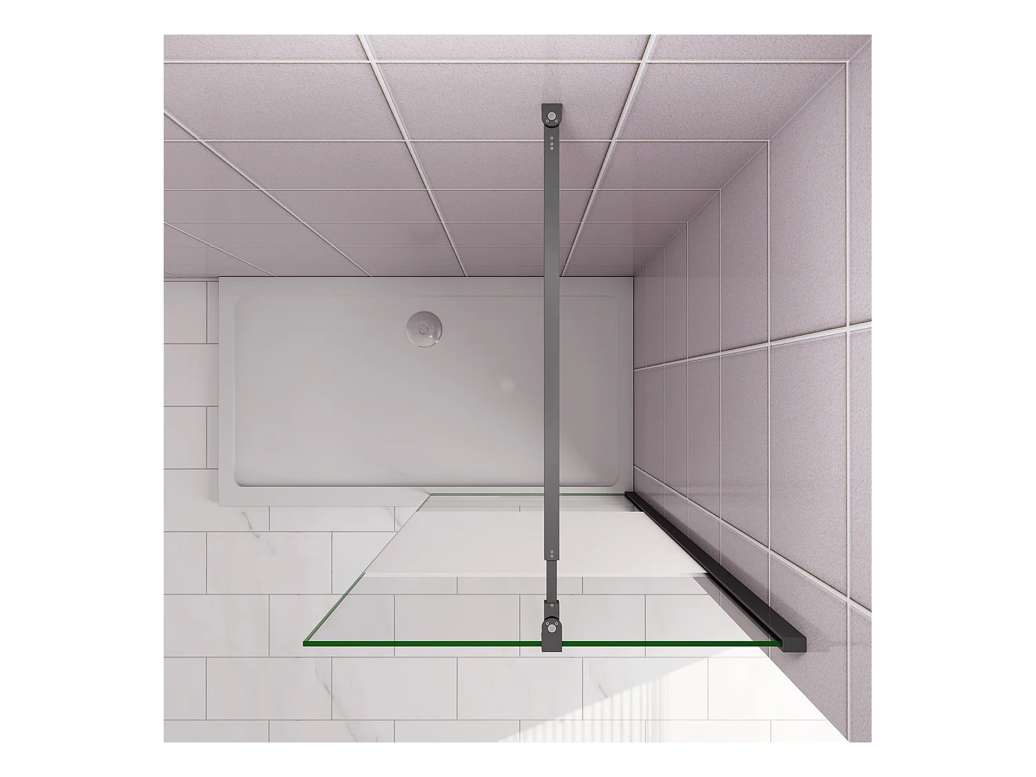 Inloopdouche-douchewand-walk in 70x200 cm,10mm midden wit gematteerd gehard glas met explosieveilige folie+73-120cm Stabilisatiestang,mat zwart aluminium profiel.