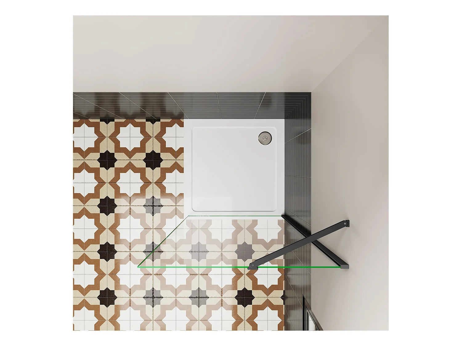 Douchewand Inloopdouche 76x195cm,6 mm helder EasyClean veiligheidsglas,mat zwart aluminium frame,stabilisatorstang 50 cm