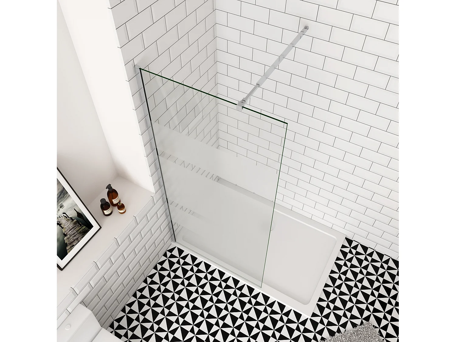 Inloopdouche-douchewand-walk in 6mm NANO EasyClean veiligheidsglas，110x190cm+73-120cm Stabilisatiestang,glanzend chroom profiel