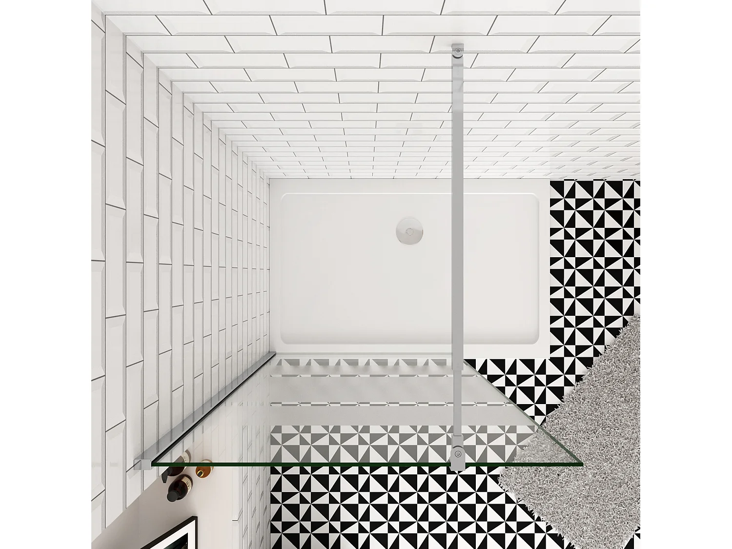 Inloopdouche-douchewand-walk in 6mm NANO EasyClean veiligheidsglas，110x190cm+73-120cm Stabilisatiestang,glanzend chroom profiel