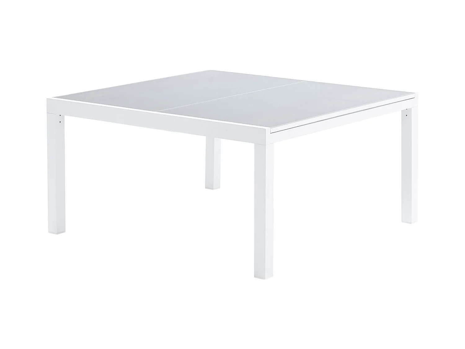 Table WhiteStar 8/12 personnes structure aluminium blanche, plateau en verre poli blanc