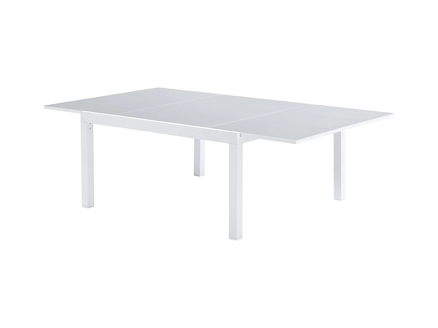 Table WhiteStar 8/12 personnes structure aluminium blanche, plateau en verre poli blanc