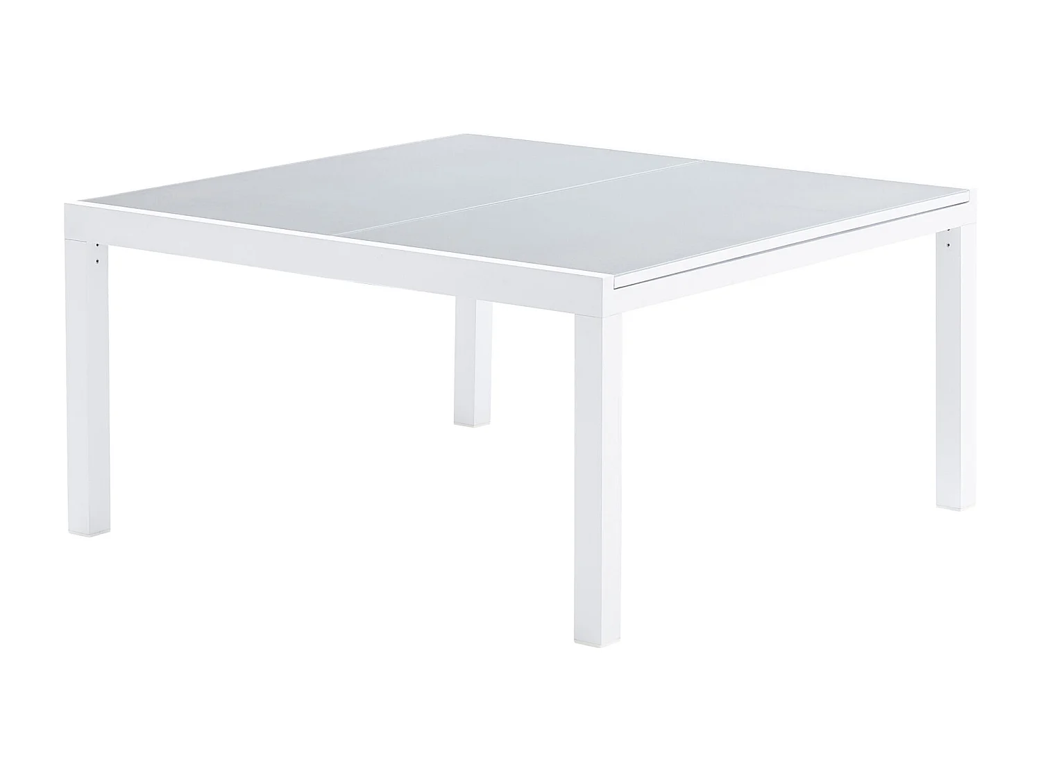 Table WhiteStar 8/12 personnes structure aluminium blanche, plateau en verre poli blanc