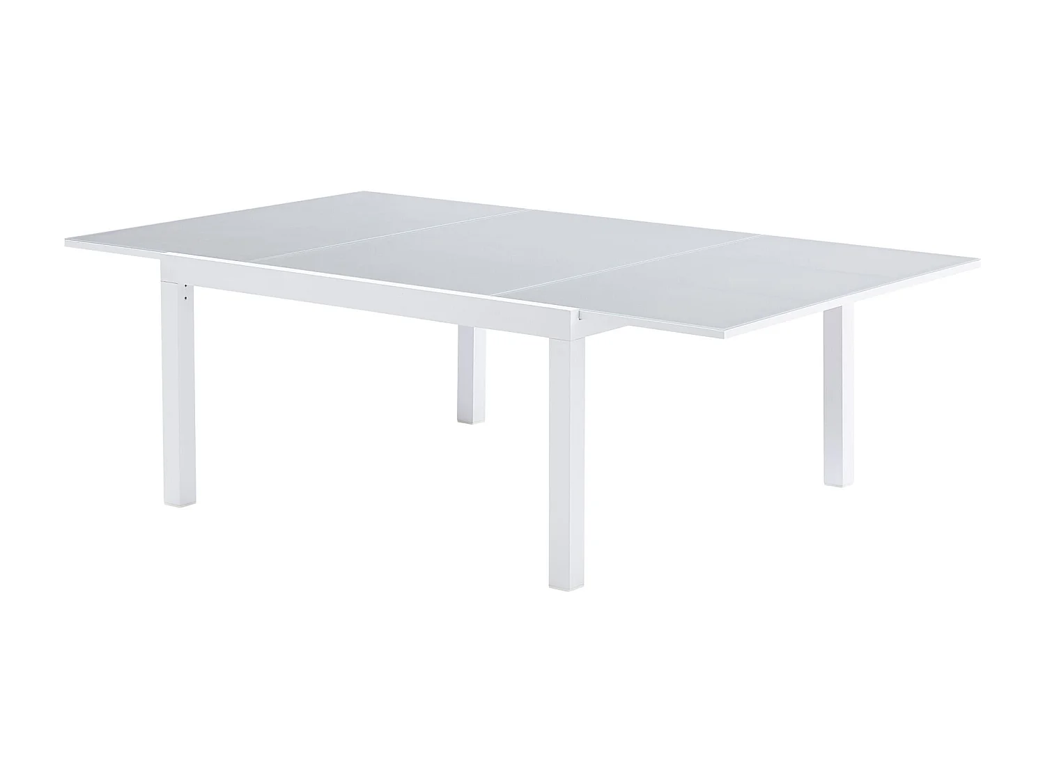 Table WhiteStar 8/12 personnes structure aluminium blanche, plateau en verre poli blanc