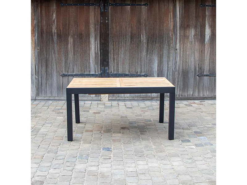 Table BALIteck 6/10 personnes structure aluminium noire, plateau en lame de Teck