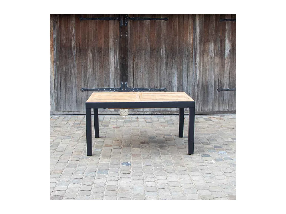 Table BALIteck 6/10 personnes structure aluminium noire, plateau en lame de Teck