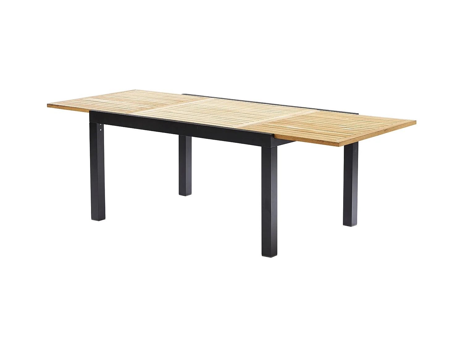 Table BALIteck 6/10 personnes structure aluminium noire, plateau en lame de Teck