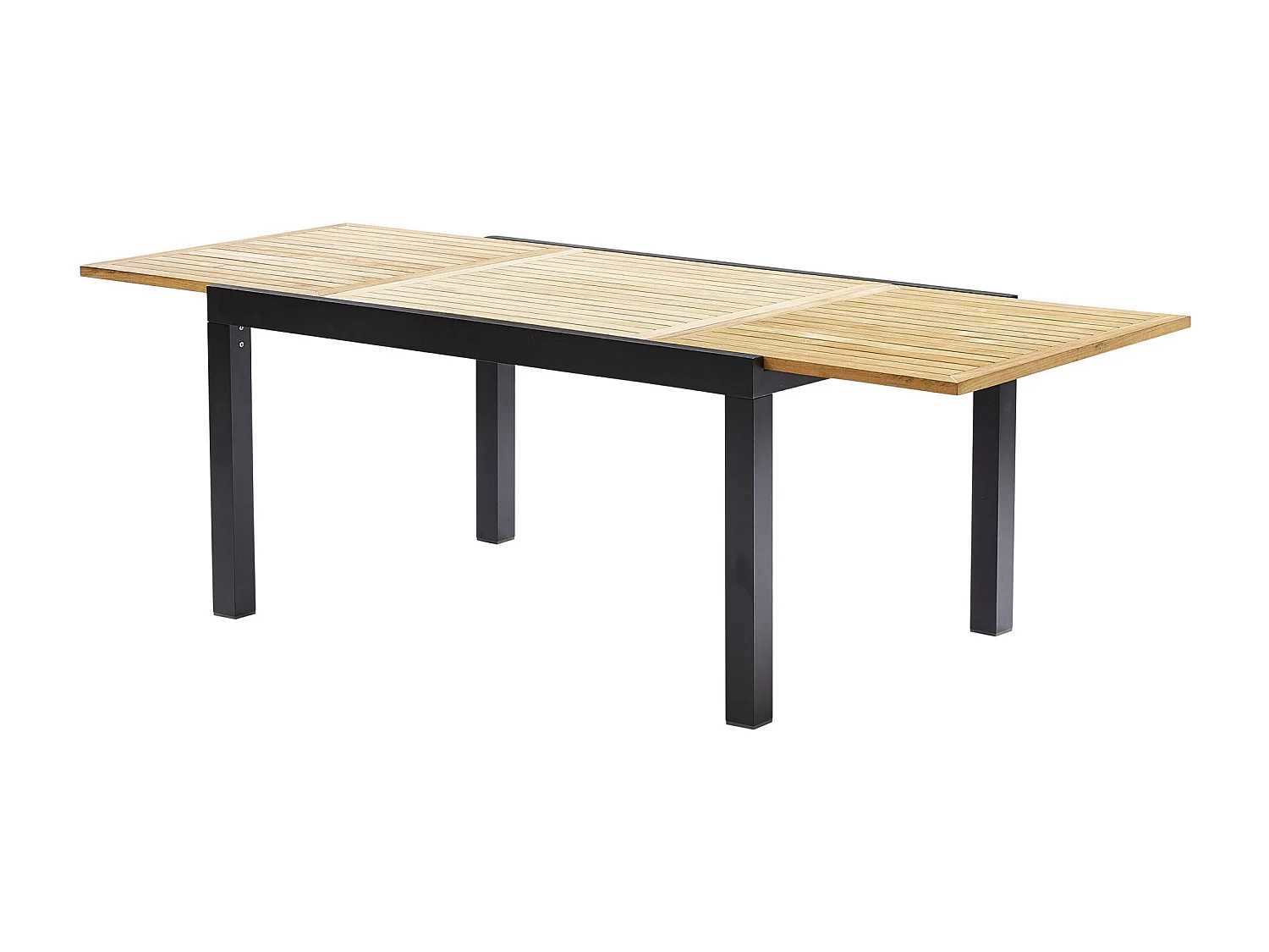 Table BALIteck 6/10 personnes structure aluminium noire, plateau en lame de Teck