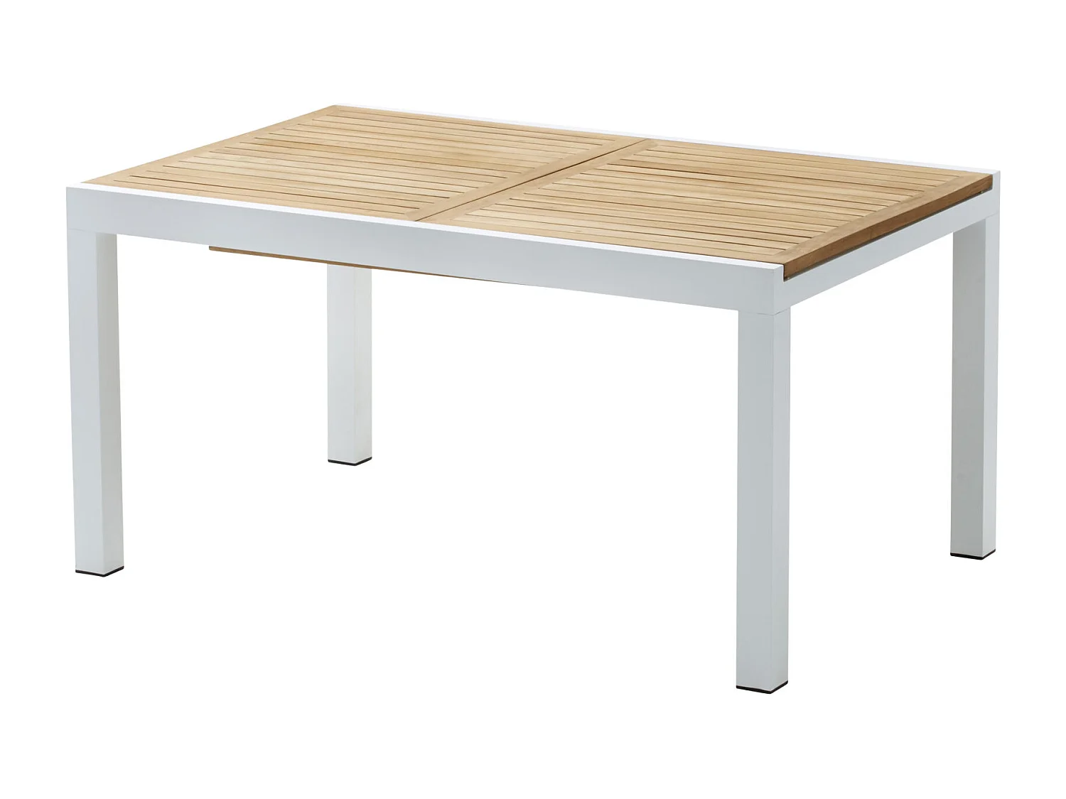 Table BALIteck 6/10 personnes structure aluminium blanche, plateau en lame de Teck