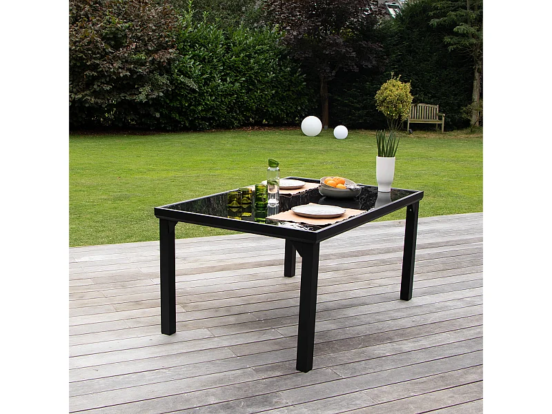 Table BlackEdition 6 places structure en aluminium noire et verre trempé opaque