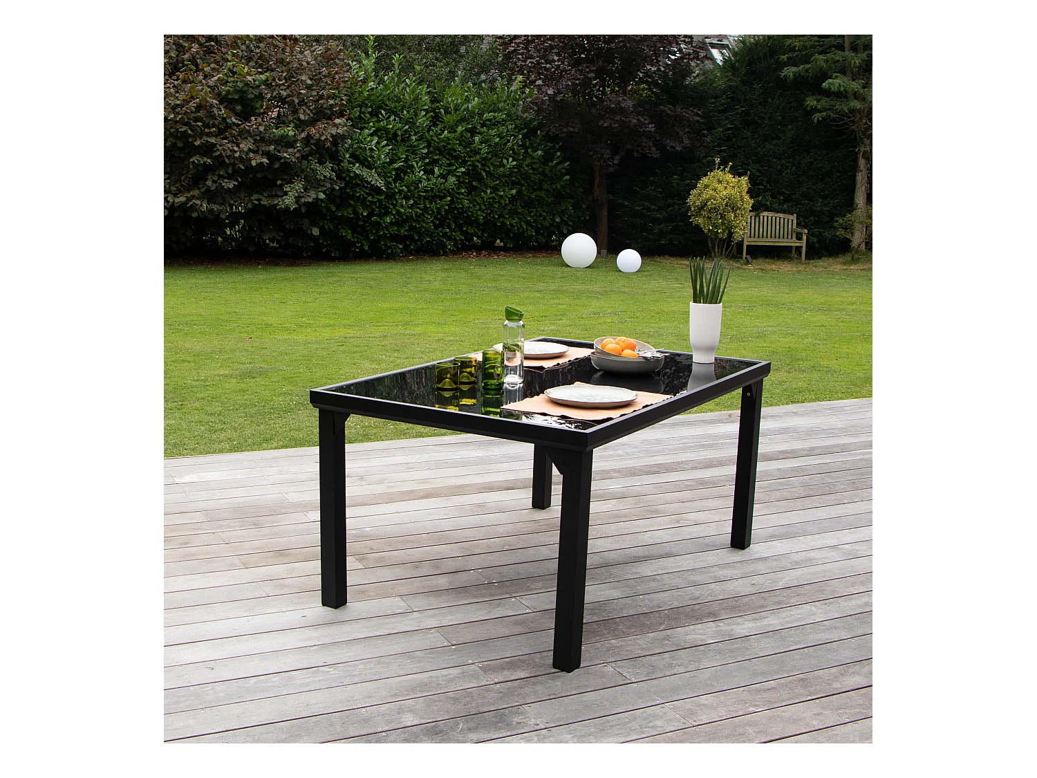 Table BlackEdition 6 places structure en aluminium noire et verre trempé opaque