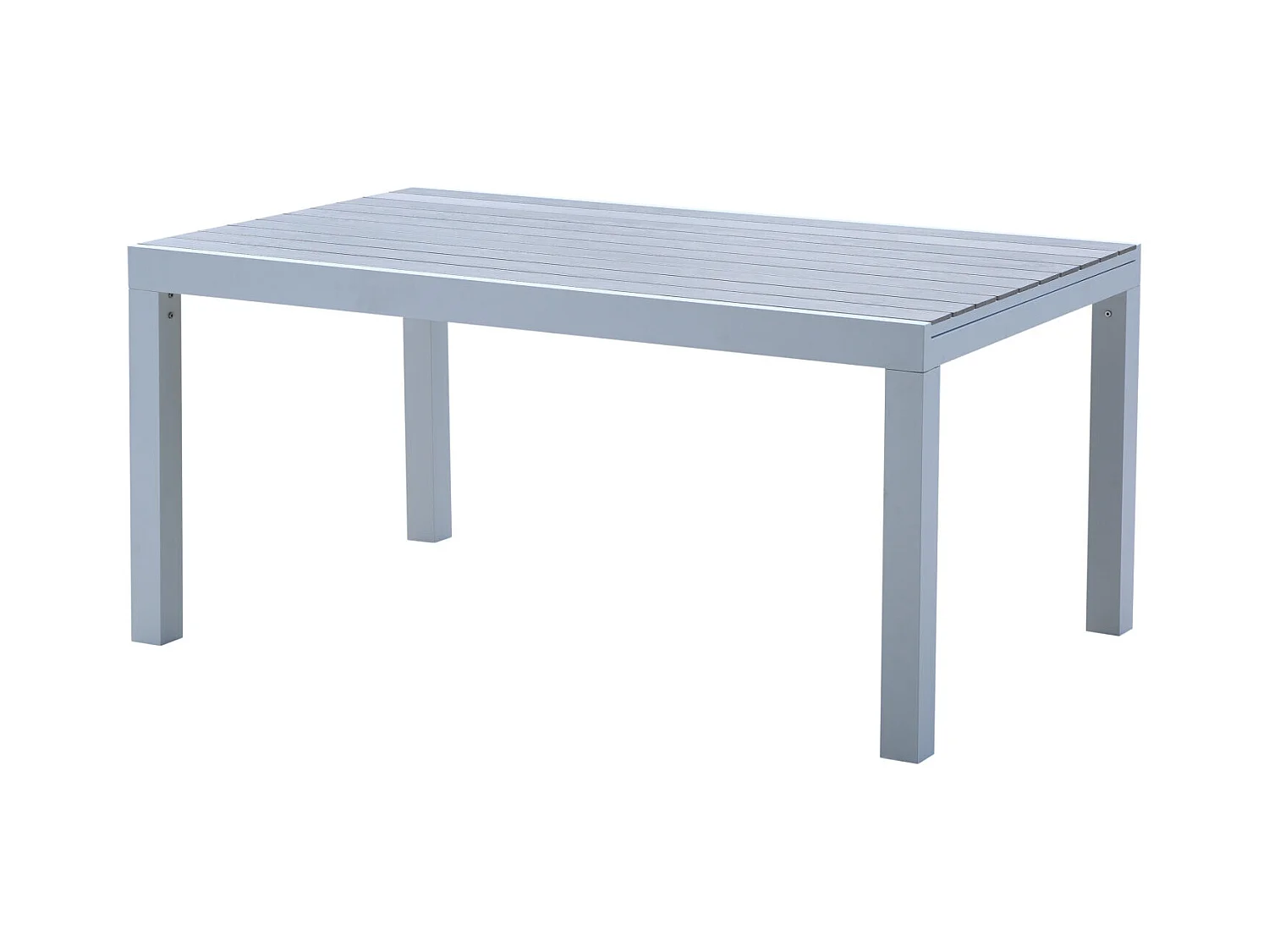 Table Tulum 6/10 personnes structure aluminium blanche, plateau en aluminium décors bois gris