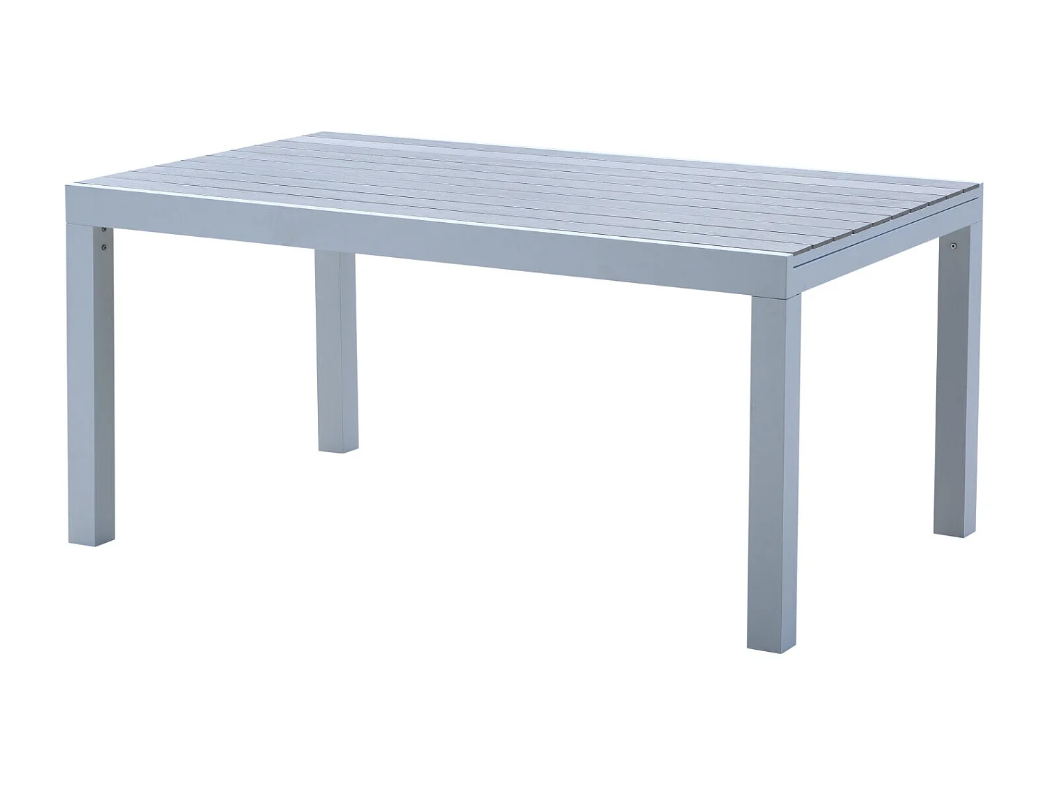 Table Tulum 6/10 personnes structure aluminium blanche, plateau en aluminium décors bois gris