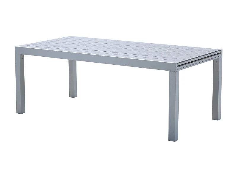 Table Tulum 8/12 personnes structure blanche, plateau en aluminium décors bois gris