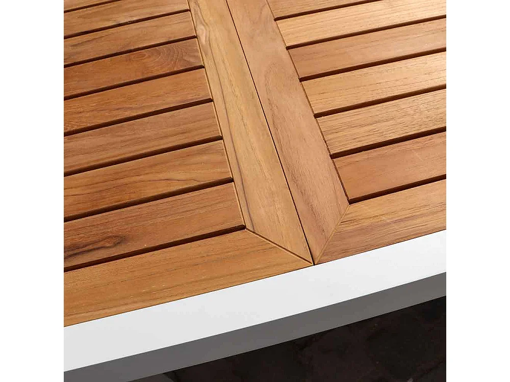 Table BALIteck 8/12 personnes structure aluminium blanche, plateau en lame de Teck