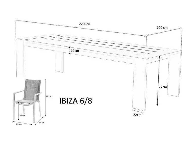 Table Ibiza fixe 6/8 personnes structure aluminium noire, plateau en aluminium Noir
