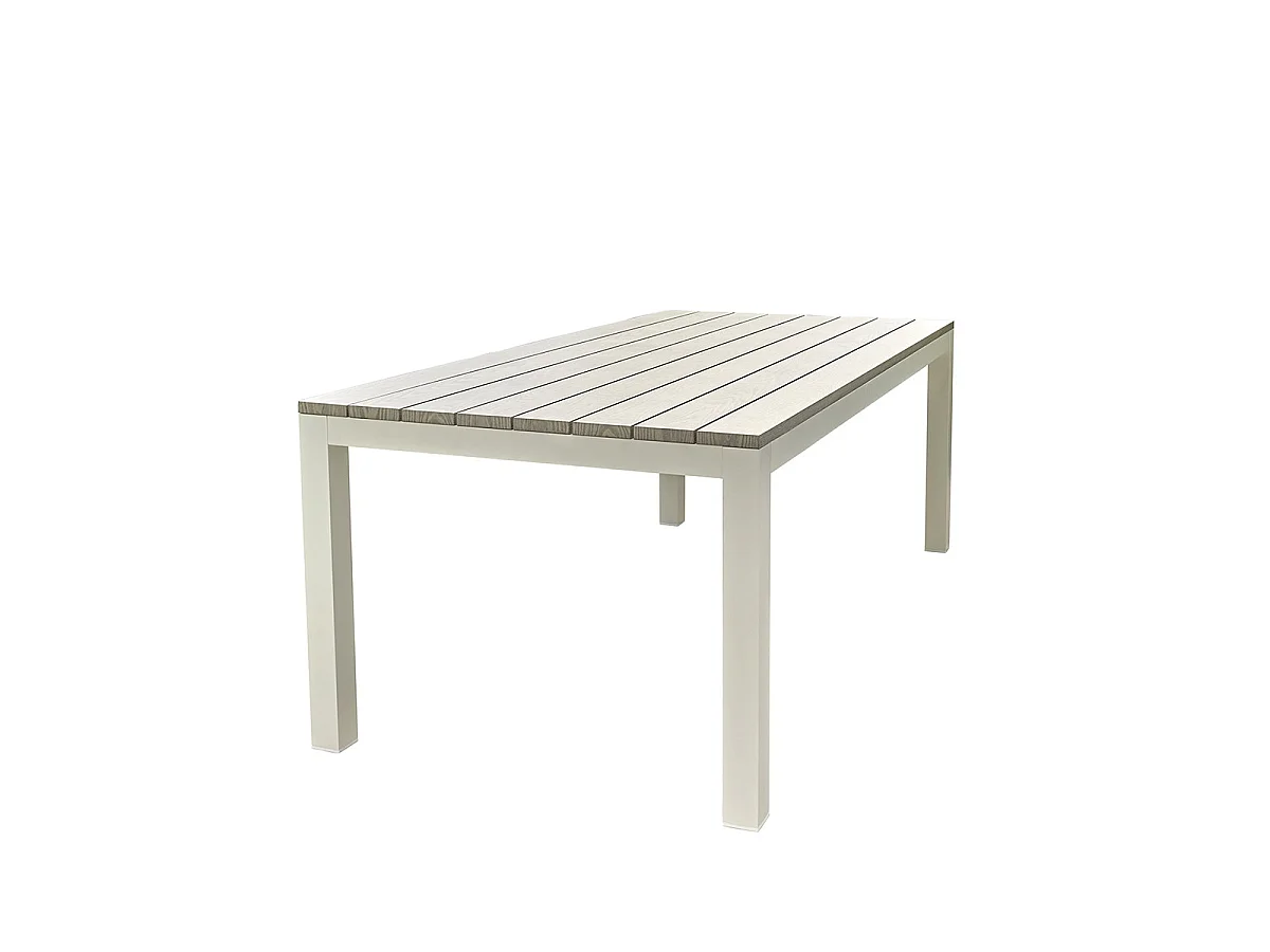 Table de jardin aluminium 8 places décor bois fixe TAMPA