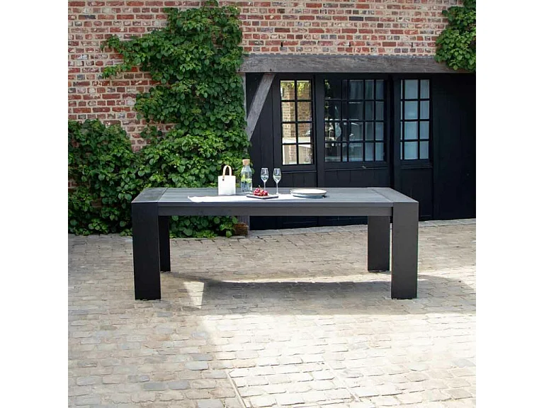 Table Ibiza fixe 8/10 personnes structure aluminium noir, plateau en aluminium Noir