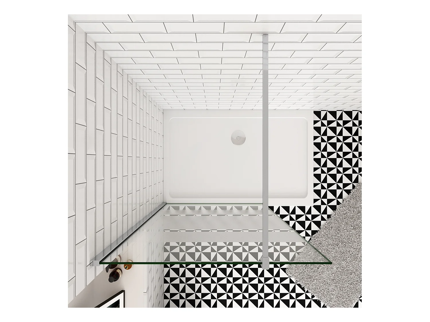 Inloopdouche-douchewand-walk in 6mm NANO EasyClean veiligheidsglas，140x190cm+F-Form:140cm Stabilisatiestang,glanzend chroom profiel