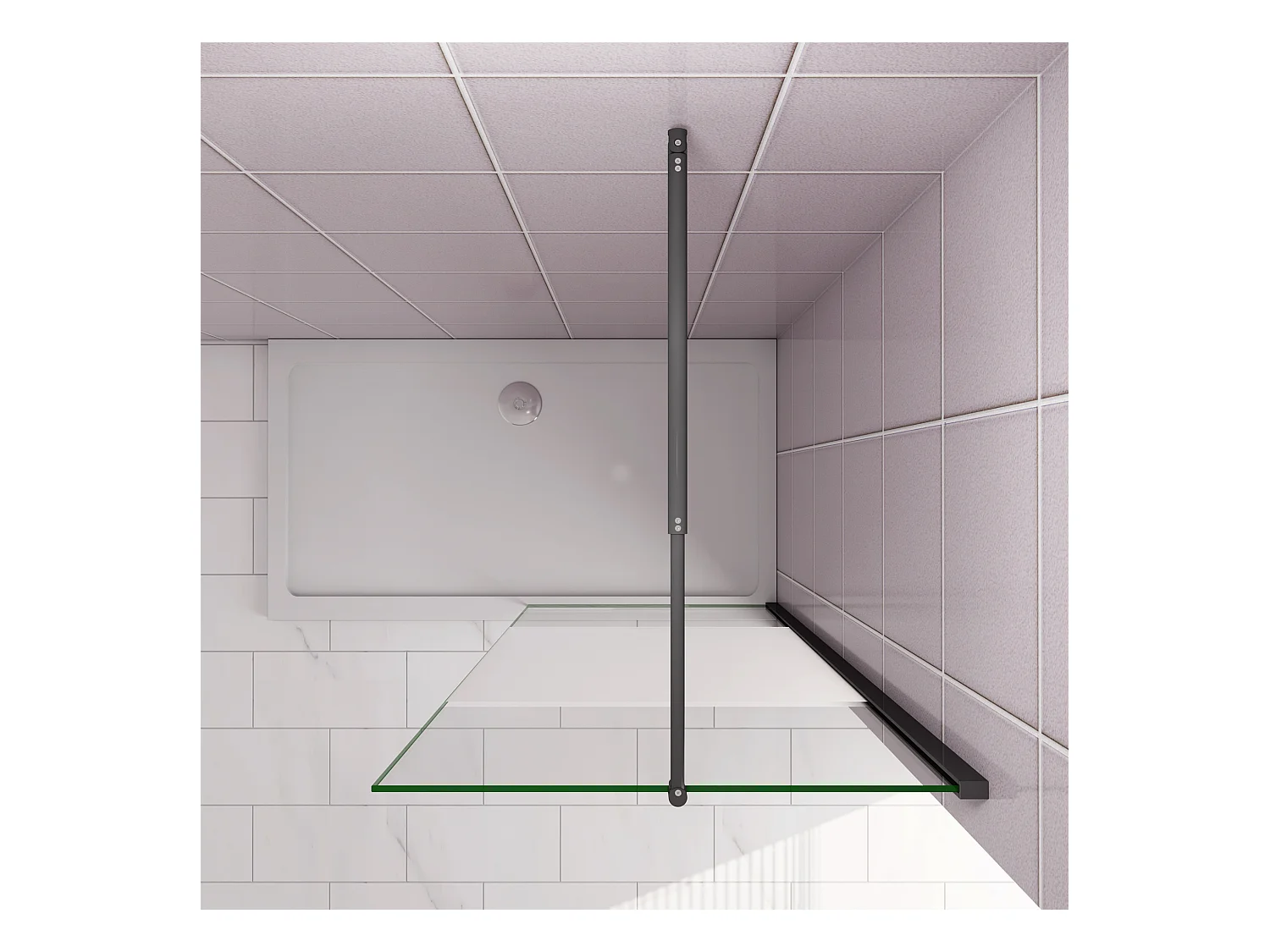 Inloopdouche-douchewand-walk in 100x200 cm,10mm midden wit gematteerd gehard glas met explosieveilige folie+70-120cm Stabilisatiestang,mat zwart aluminium profiel.