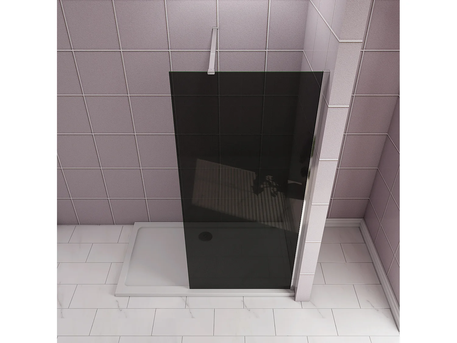 Inloopdouche met zwarte beschermfolie,120x200cm hoog,8mm EasyClean veiligheidsglas,Stabilisatiestang N-Form:140cm,glanzend chroom profiel