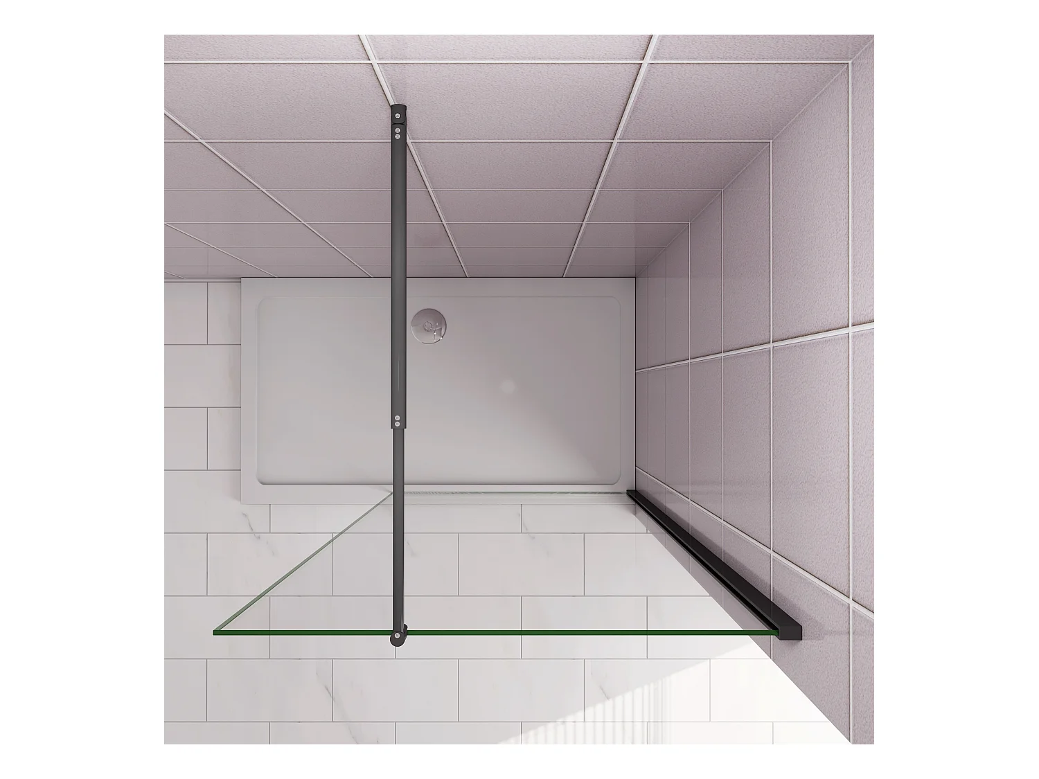 Inloopdouche-douchewand-walk in 8mm NANO EasyClean veiligheidsglas，30x200cm+70-120cm Stabilisatiestang,mat zwart aluminium profiel.