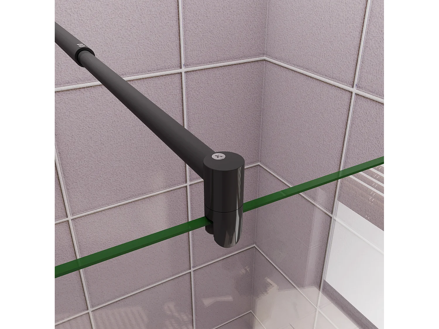 Inloopdouche-douchewand-walk in 8mm NANO EasyClean veiligheidsglas，30x200cm+70-120cm Stabilisatiestang,mat zwart aluminium profiel.