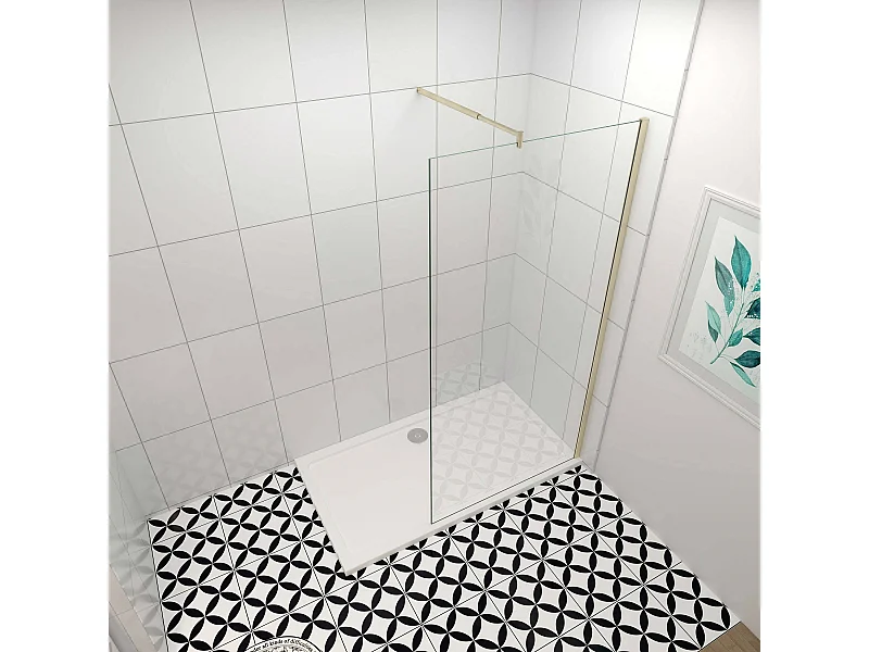 Inloopdouche-douchewand-walk in 8mm NANO EasyClean veiligheidsglas，120x200cm+70-120cm Stabilisatiestang,gouden profiel